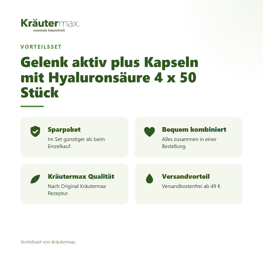 Gelenk aktiv plus Kapseln mit Hyaluronsäure 4 x 50 Stück von Kräutermax – Vorteilsset, im Set günstiger