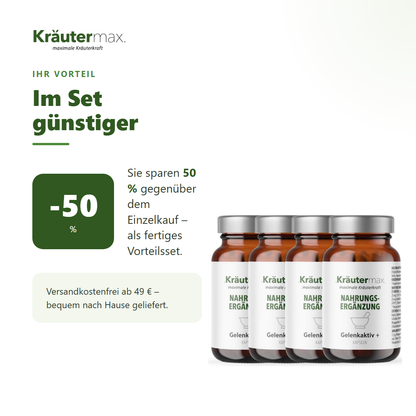 Gelenk aktiv plus Kapseln mit Hyaluronsäure 4 x 50 Stück – Ihr Vorteil: 50 % sparen gegenüber Einzelkauf