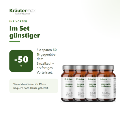 Ginkgo Biloba und Vitamine Kapseln 4 x 60 Stück – Ihr Vorteil: 50 % sparen gegenüber Einzelkauf