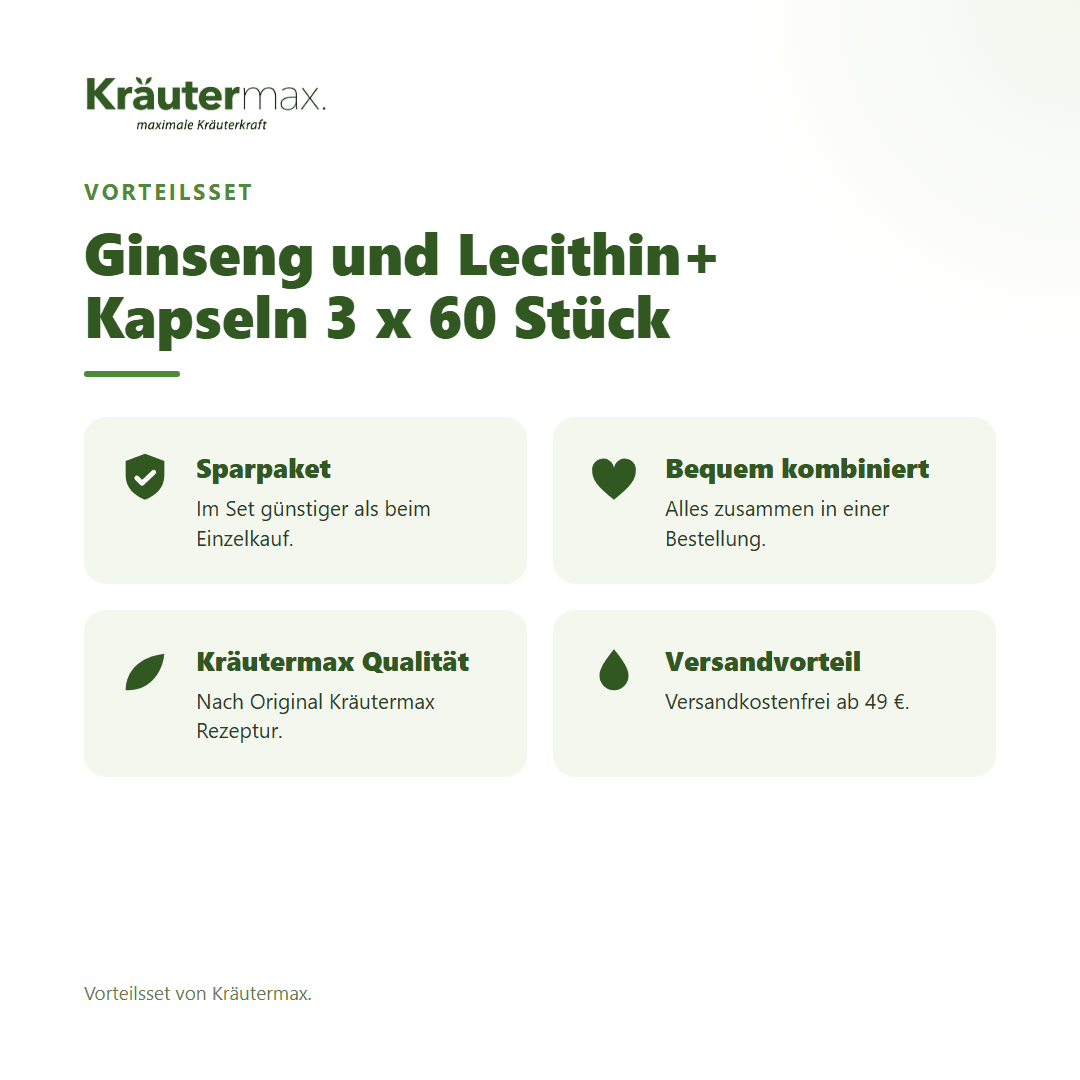 Ginseng und Lecithin+ Kapseln 3 x 60 Stück von Kräutermax – Vorteilsset, im Set günstiger