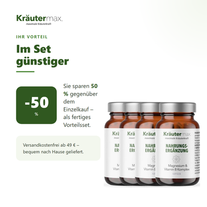 Magnesium mit Vitamin B Komplex Kapseln 4 x 60 Stück – Ihr Vorteil: 50 % sparen gegenüber Einzelkauf