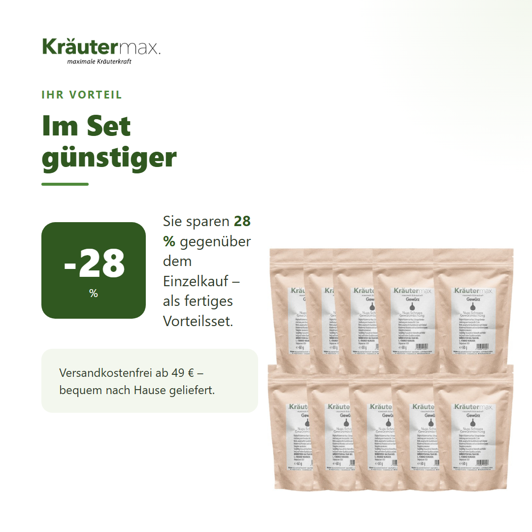 Nussschnaps Gewürz Ansatz Mischung für 2 Liter 10 x 60 g – Ihr Vorteil: 28 % sparen gegenüber Einzelkauf