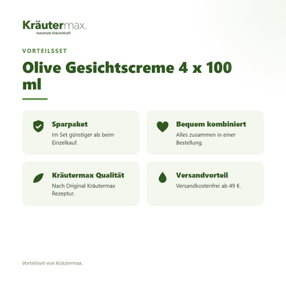Olive Gesichtscreme 4 x 100 ml von Kräutermax – Vorteilsset, im Set günstiger