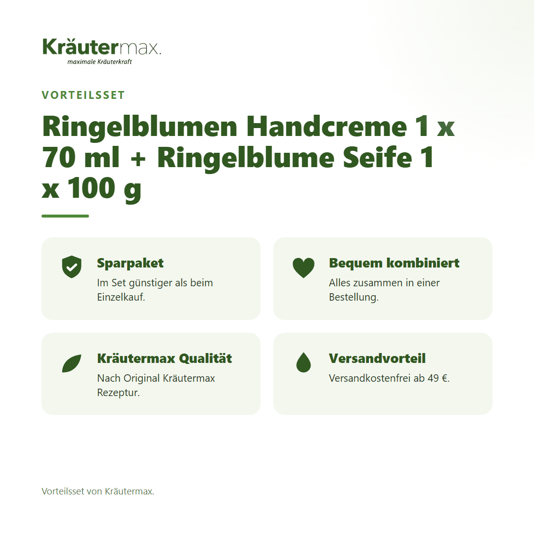 Ringelblumen Handcreme 1 x 70 ml + Ringelblume Seife 1 x 100 g von Kräutermax – Vorteilsset, im Set günstiger