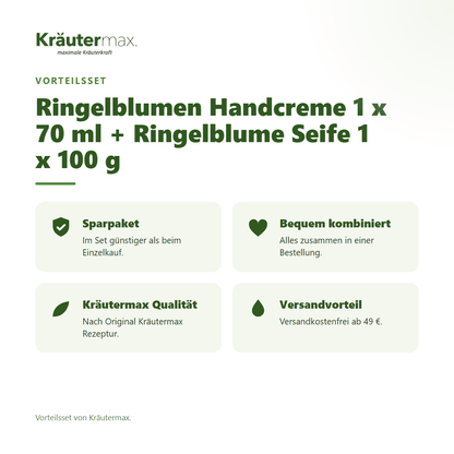 Ringelblumen Handcreme 1 x 70 ml + Ringelblume Seife 1 x 100 g von Kräutermax – Vorteilsset, im Set günstiger