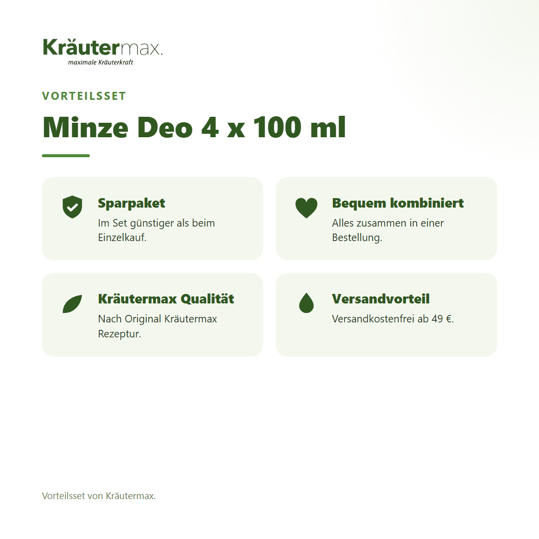 Minze Deo 4 x 100 ml von Kräutermax – Vorteilsset, im Set günstiger