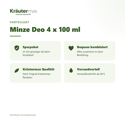 Minze Deo 4 x 100 ml von Kräutermax – Vorteilsset, im Set günstiger