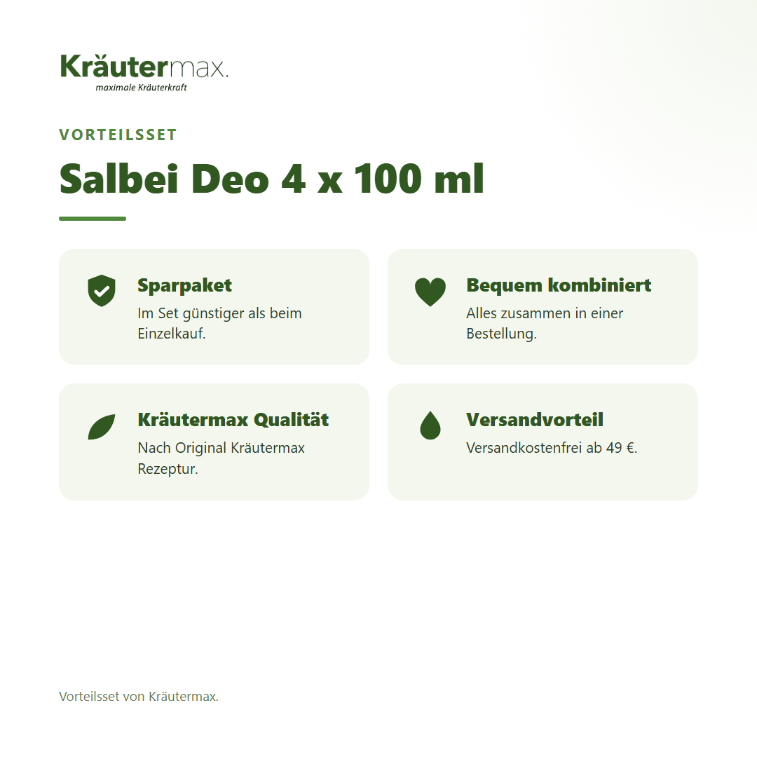 Salbei Deo 4 x 100 ml von Kräutermax – Vorteilsset, im Set günstiger