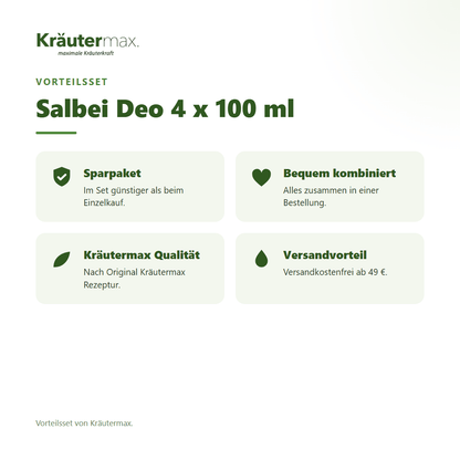 Salbei Deo 4 x 100 ml von Kräutermax – Vorteilsset, im Set günstiger