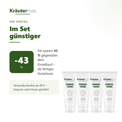 Sonnencreme für Gesicht und Körper LSF 30 | 4 x 70 ml – Ihr Vorteil: 43 % sparen gegenüber Einzelkauf