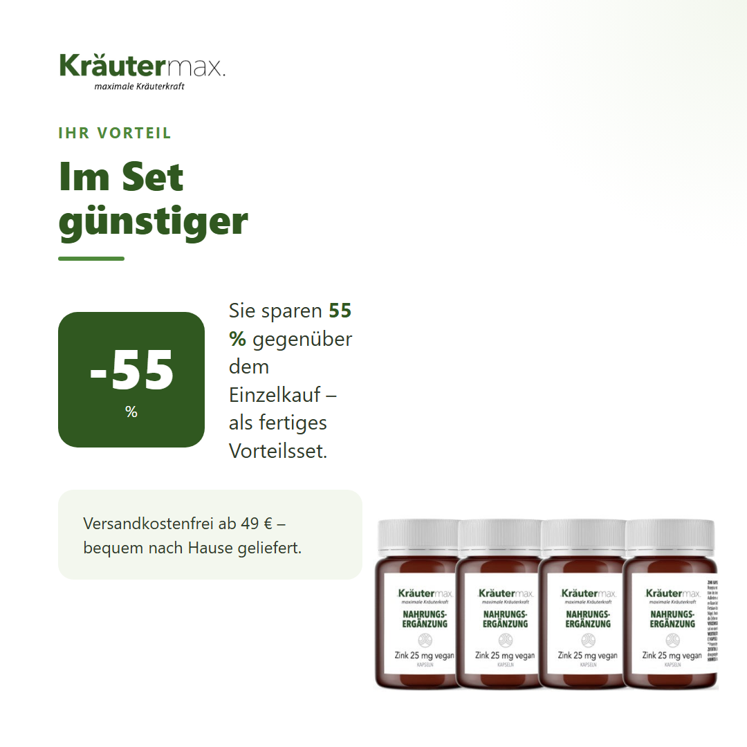 Zink 25 mg Kapseln 4 x 60 Stück – Ihr Vorteil: 55 % sparen gegenüber Einzelkauf