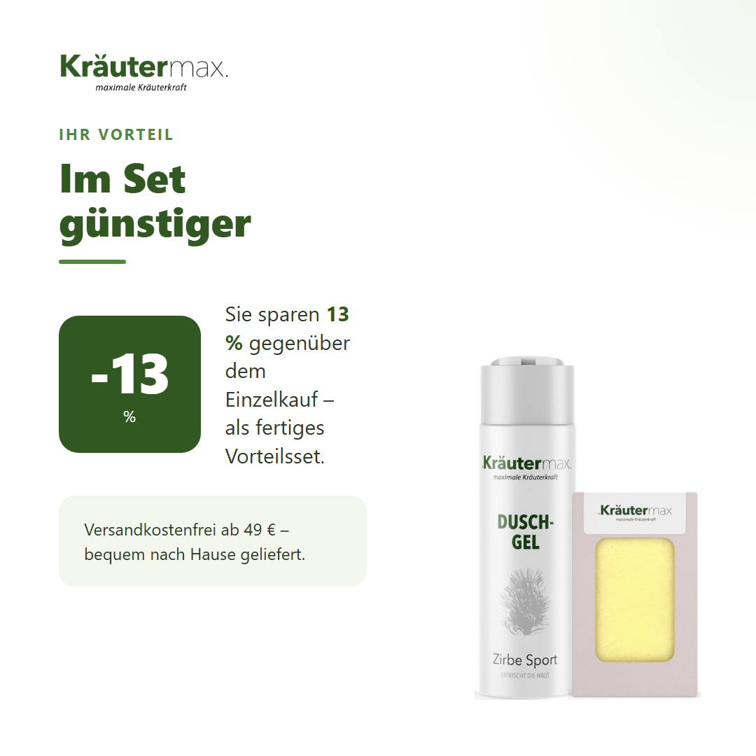 Zirbe Duschgel + Seife Set – Ihr Vorteil: 13 % sparen gegenüber Einzelkauf