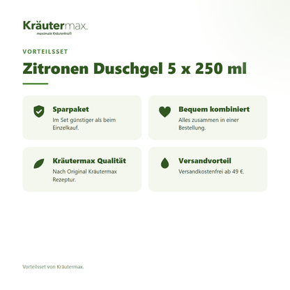 Zitronen Duschgel 5 x 250 ml von Kräutermax – Vorteilsset, im Set günstiger
