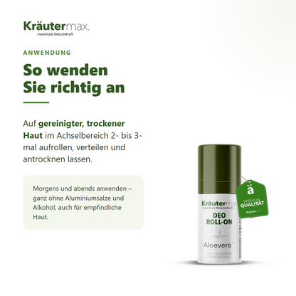 Aloe Vera Deo Roll-On – Anwendung: auf gereinigter Haut im Achselbereich aufrollen