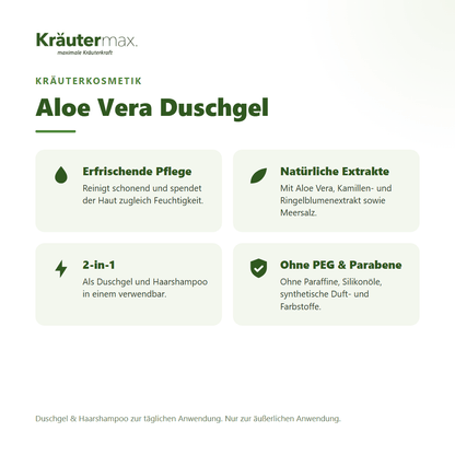Aloe Vera Duschgel 1000 ml von Kräutermax – Überblick: erfrischende Pflege, 2-in-1 Duschgel und Shampoo
