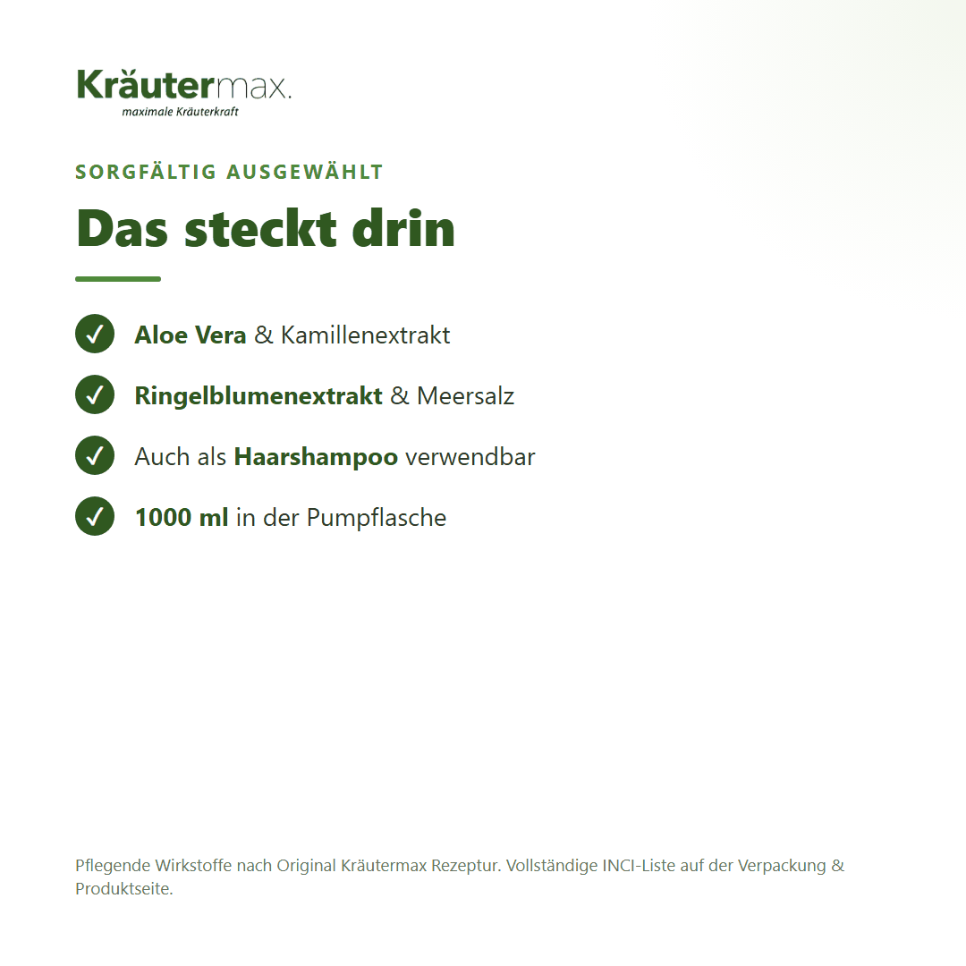 Aloe Vera Duschgel – Inhaltsstoffe: Aloe Vera, Kamillen- und Ringelblumenextrakt, Meersalz