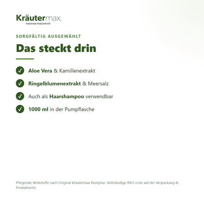 Aloe Vera Duschgel – Inhaltsstoffe: Aloe Vera, Kamillen- und Ringelblumenextrakt, Meersalz