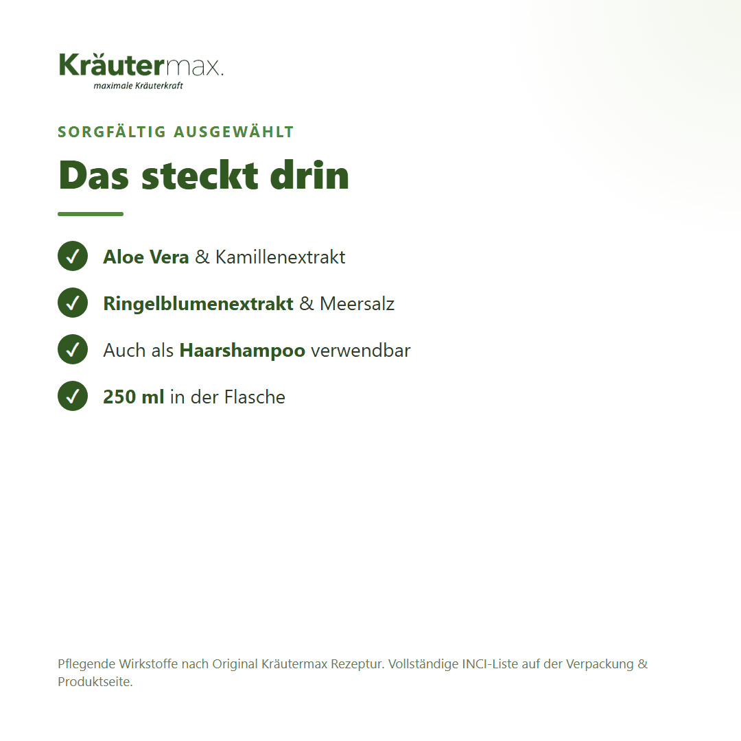 Aloe Vera Duschgel – Inhaltsstoffe: Aloe Vera, Kamillen- und Ringelblumenextrakt, Meersalz