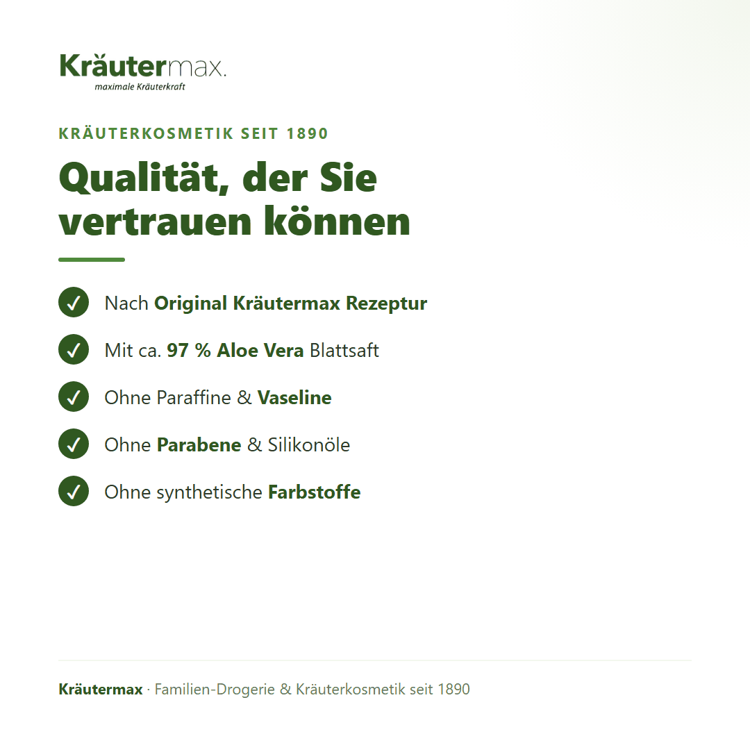 Aloe Vera Gel – Qualität: nach Original Kräutermax Rezeptur, ohne Parabene und Silikonöle