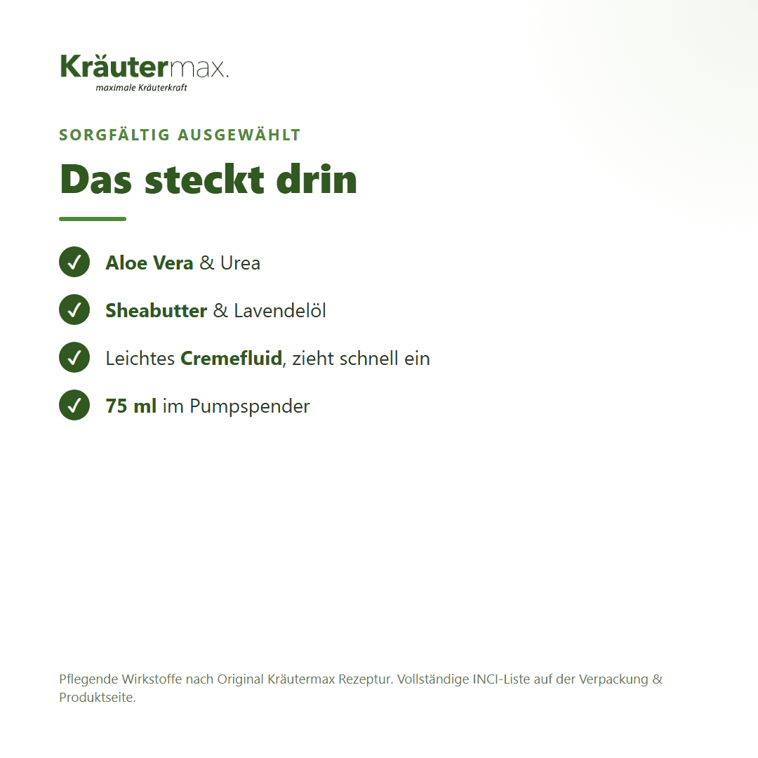 Aloe Vera Gesichtsfluid – Inhaltsstoffe: Aloe Vera, Urea, Sheabutter, Lavendelöl, 75 ml Pumpspender