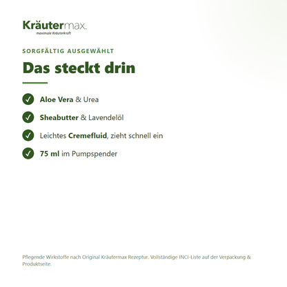 Aloe Vera Gesichtsfluid – Inhaltsstoffe: Aloe Vera, Urea, Sheabutter, Lavendelöl, 75 ml Pumpspender