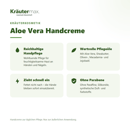 Aloe Vera Handcreme von Kräutermax – Überblick: reichhaltige Pflege für feuchtigkeitsarme Hände, 70 ml