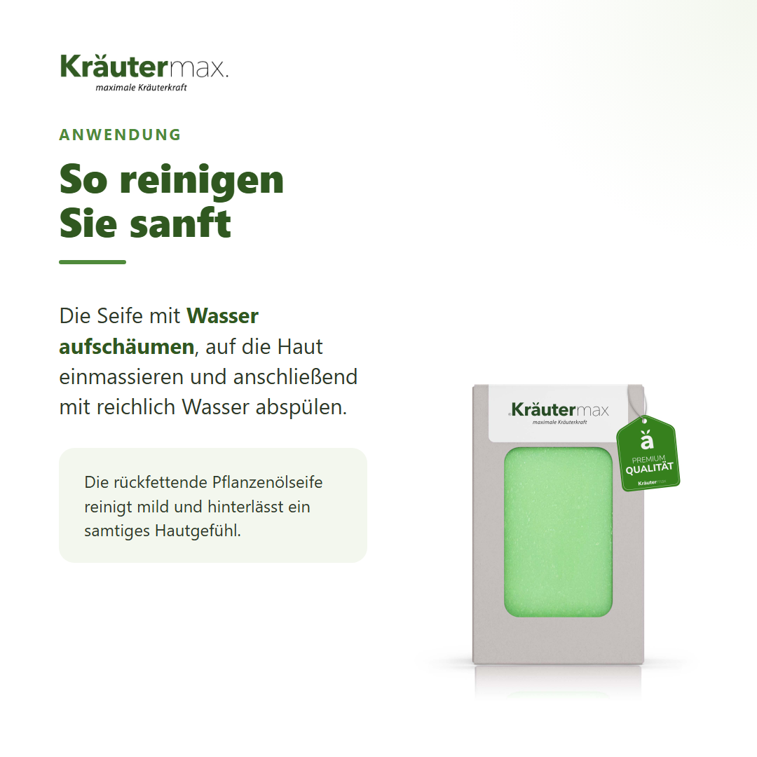 Aloe Vera Seife – Anwendung: mit Wasser aufschäumen, einmassieren und abspülen
