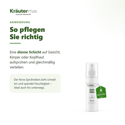 Aloe Vera Spray – Anwendung: dünne Schicht auf Gesicht, Körper oder Kopfhaut aufsprühen