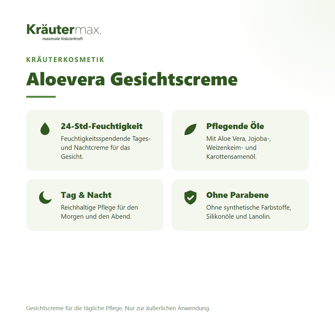 Aloevera Gesichtscreme von Kräutermax – Überblick: feuchtigkeitsspendende 24h Tages- und Nachtcreme, 100 ml