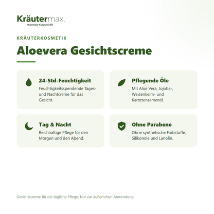 Aloevera Gesichtscreme von Kräutermax – Überblick: feuchtigkeitsspendende 24h Tages- und Nachtcreme, 100 ml