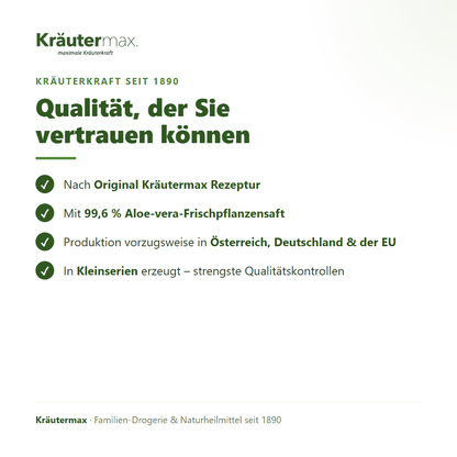 Aloevera Saft – Kräutermax Qualität: EU-Produktion, Kleinserien, seit 1890