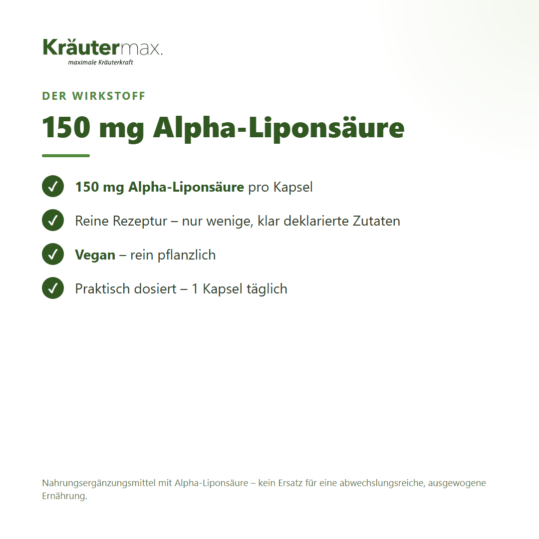 Alpha Liponsäure Kapseln – 150 mg Alpha-Liponsäure pro Kapsel, vegan