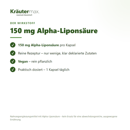 Alpha Liponsäure Kapseln – 150 mg Alpha-Liponsäure pro Kapsel, vegan