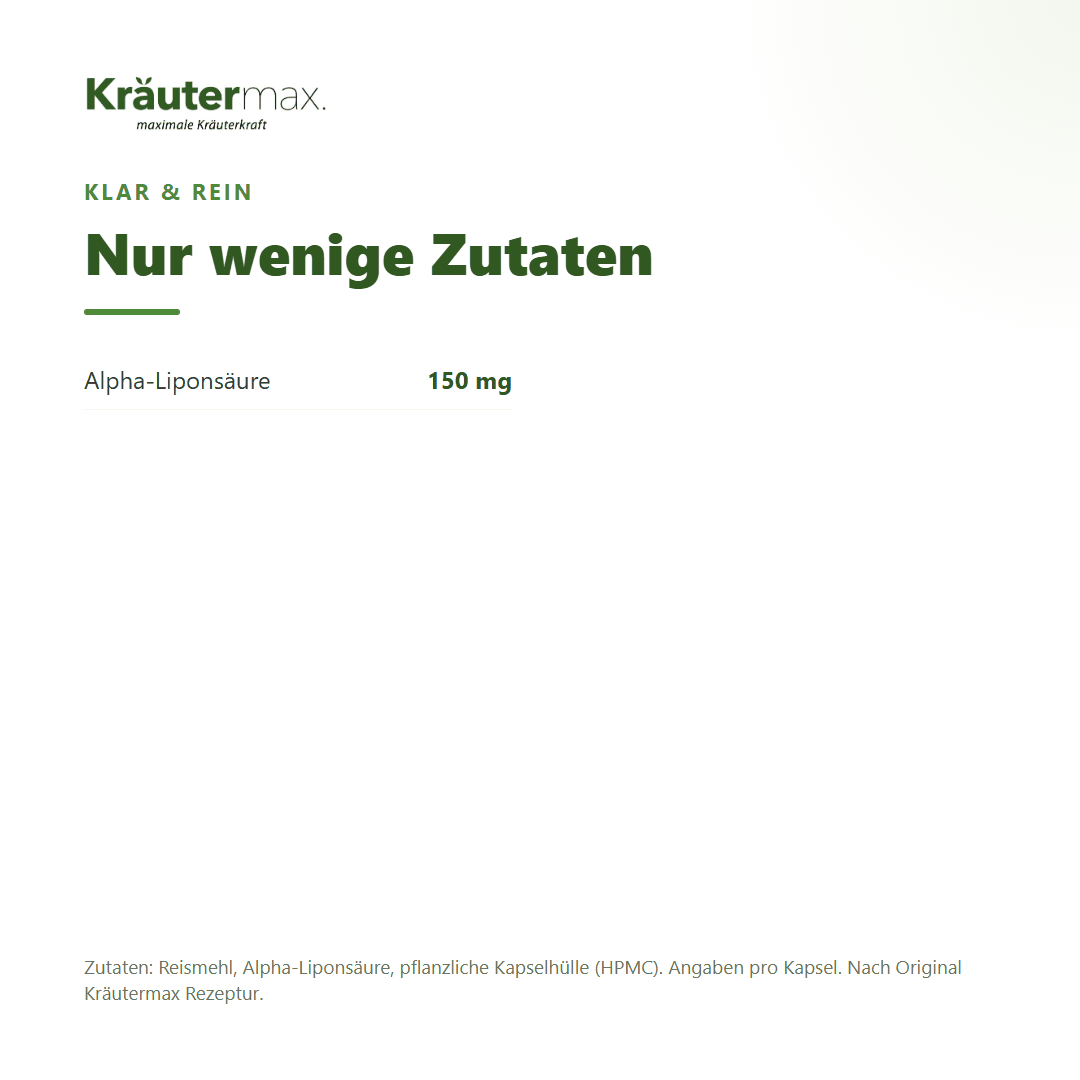 Alpha Liponsäure Kapseln – reine Rezeptur mit nur wenigen Zutaten
