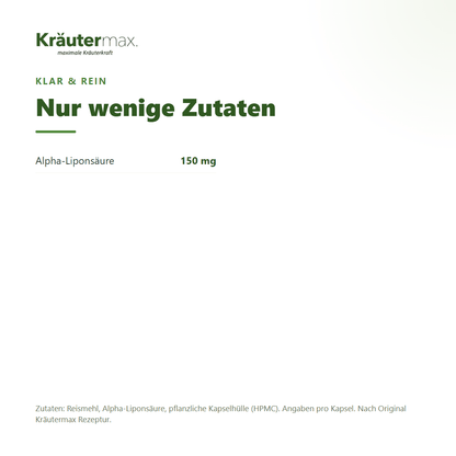Alpha Liponsäure Kapseln – reine Rezeptur mit nur wenigen Zutaten