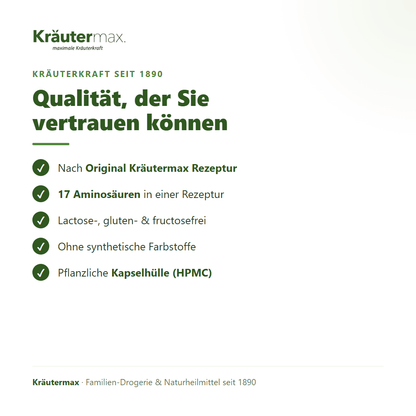Aminosäuren Komplex Kapseln – Kräutermax Qualität: lactose-, gluten- & fructosefrei, HPMC-Kapsel