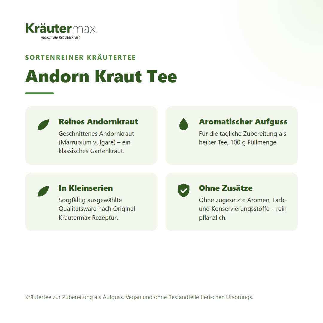 Andorn Kraut Tee – sortenreiner Kräutertee aus geschnittenem Andornkraut (Marrubium vulgare), vegan