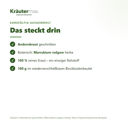 Andorn Kraut Tee – Zutaten: Andornkraut geschnitten (Marrubium vulgare herba), 100 g im Blockbodenbeutel