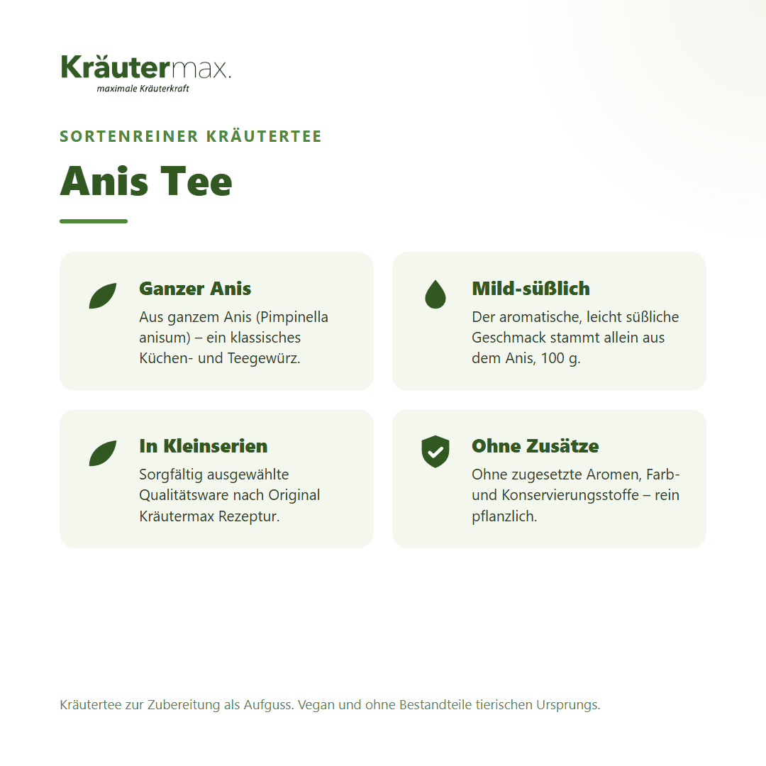 Anis Tee – sortenreiner Kräutertee aus ganzem Anis (Pimpinella anisum), mild-süßlich, vegan