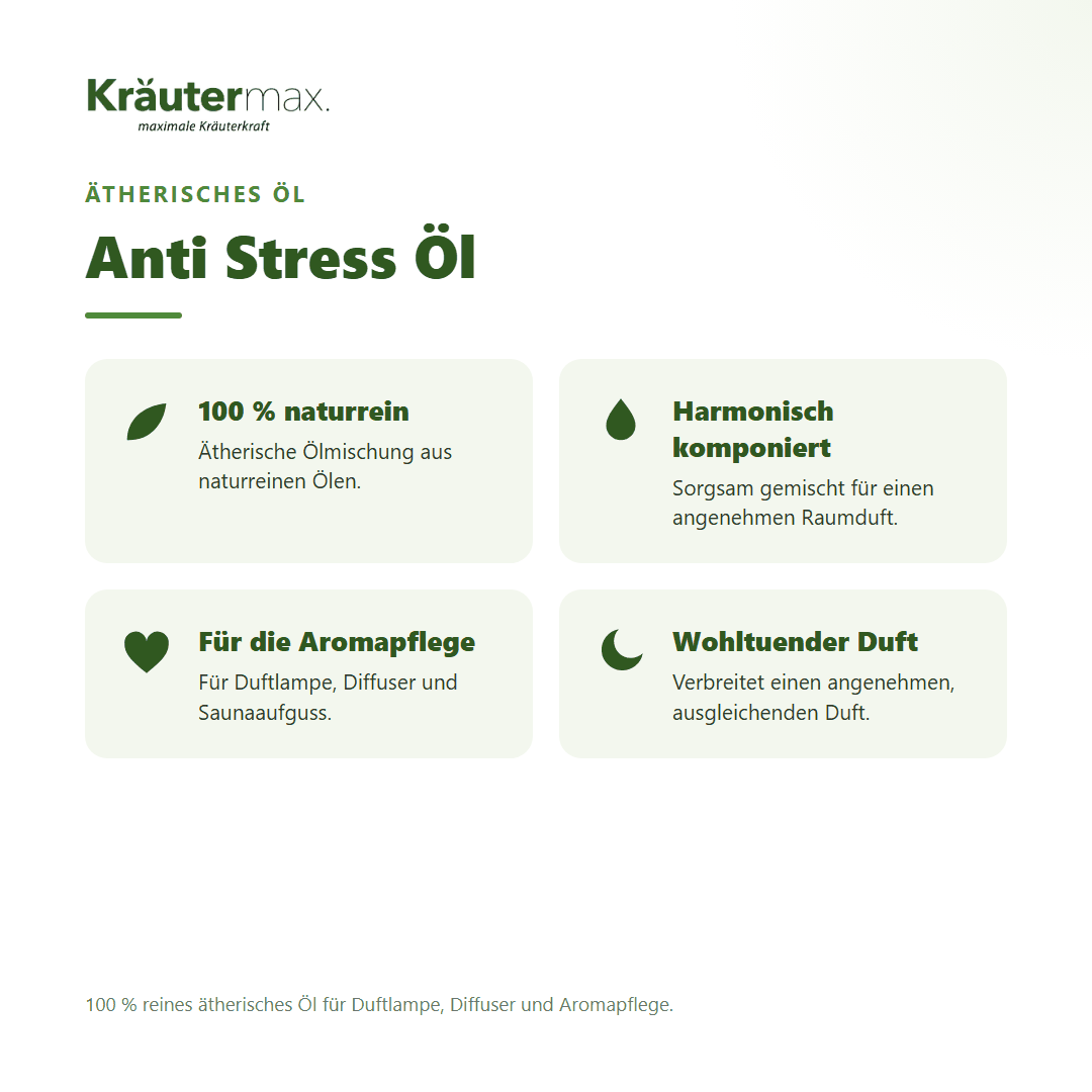 Anti Stress Öl von Kräutermax – Überblick: 100 % reines ätherisches Öl für die Aromapflege