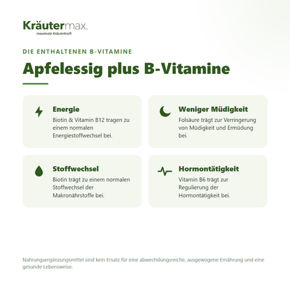 Apfelessig Kapseln – mit Biotin, Folsäure & B-Vitaminen für Energie & Stoffwechsel