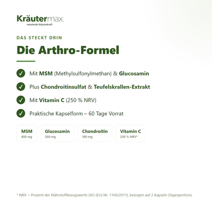 Arthro & Knorpel Komplex+ Kapseln – mit MSM, Glucosamin, Chondroitin, Vitamin C & Teufelskralle