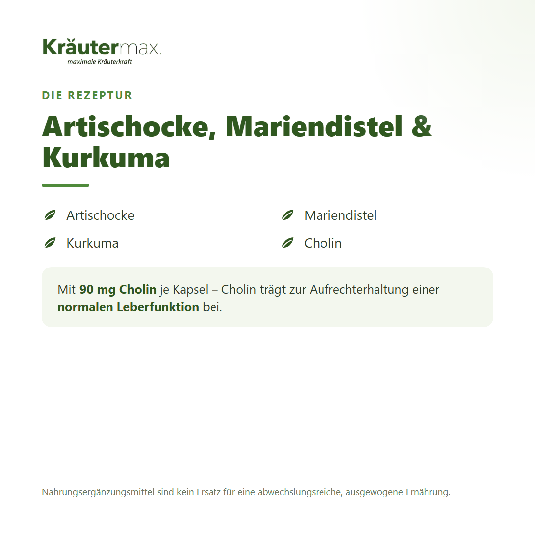 Artischocken Kapseln plus Mariendistel – mit Cholin (normale Leberfunktion), Artischocke, Mariendistel & Kurkuma