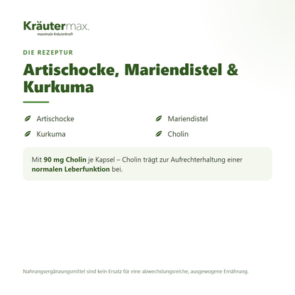 Artischocken Kapseln plus Mariendistel – mit Cholin (normale Leberfunktion), Artischocke, Mariendistel & Kurkuma