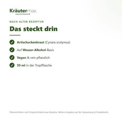 Artischocke Tropfen – Inhaltsstoffe: Artischockenkraut (Cynara scolymus), 50 ml Tropfflasche