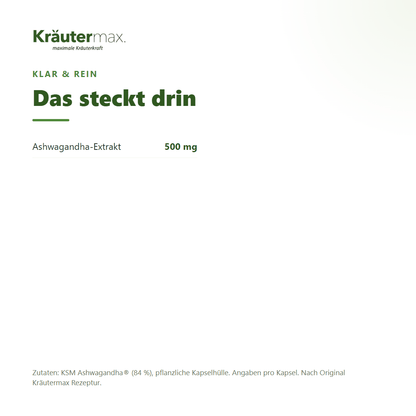 Ashwagandha Kapseln – 500 mg Ashwagandha-Extrakt pro Kapsel