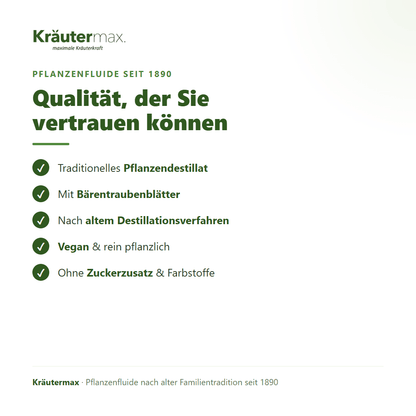 Bärentraubenblätter Fluid – Qualität: traditionelles Destillat, vegan, ohne Zuckerzusatz