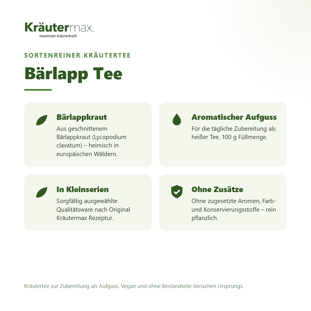 Bärlapp Tee von Kräutermax – sortenreiner Kräutertee aus geschnittenem Bärlappkraut (Lycopodium clavatum), 100 g