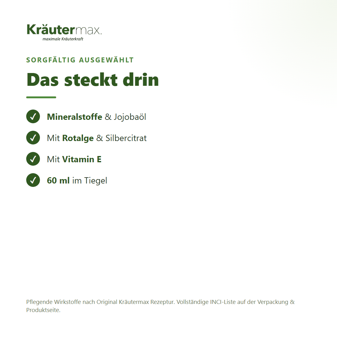 Balance Komplex Gesichtscreme – Inhaltsstoffe: Mineralstoffe, Jojobaöl, Rotalge, Silbercitrat, Vitamin E, 60 ml Tiegel