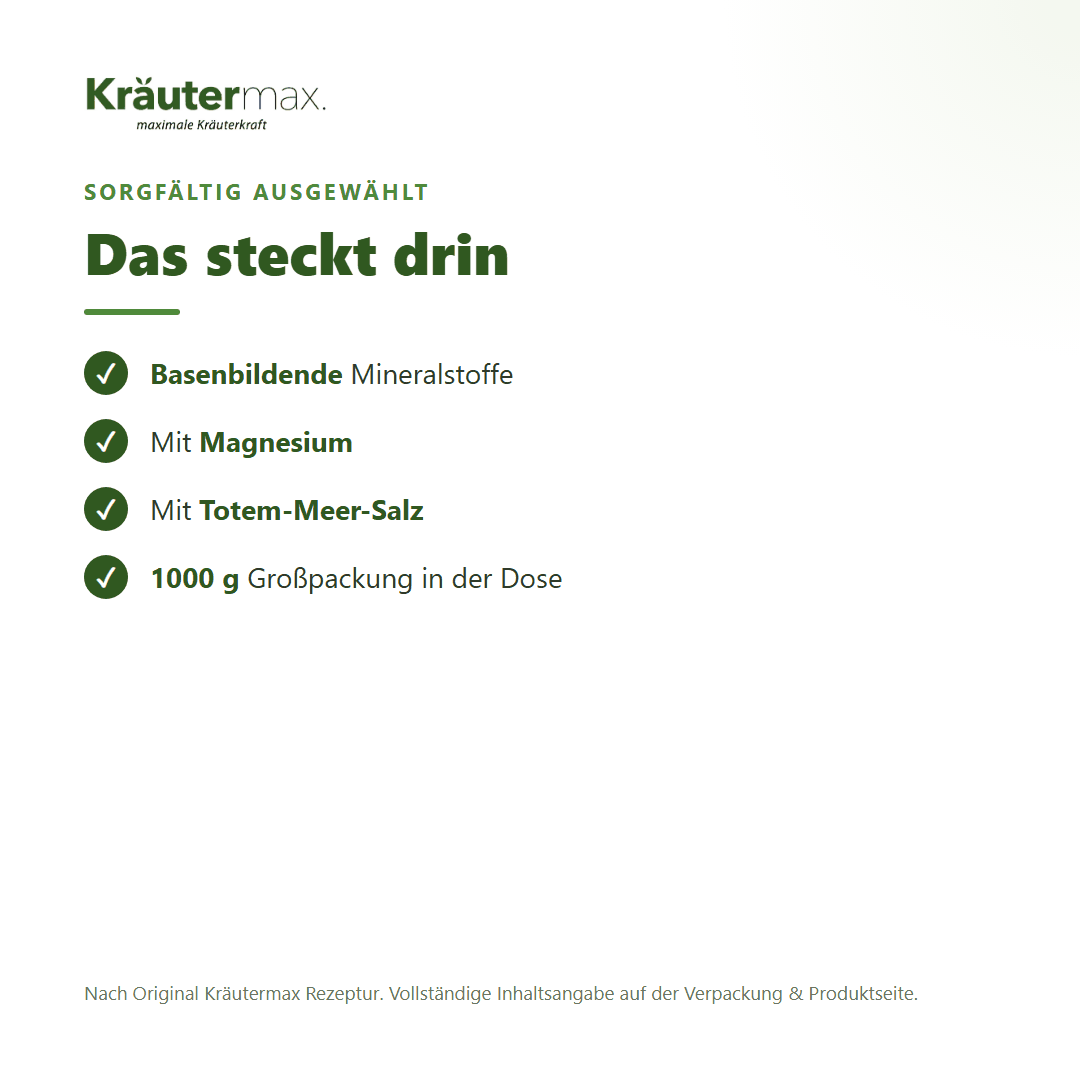 Basen Badesalz – Inhaltsstoffe: basenbildende Mineralstoffe, Magnesium, Totes-Meer-Salz, 1000 g Dose
